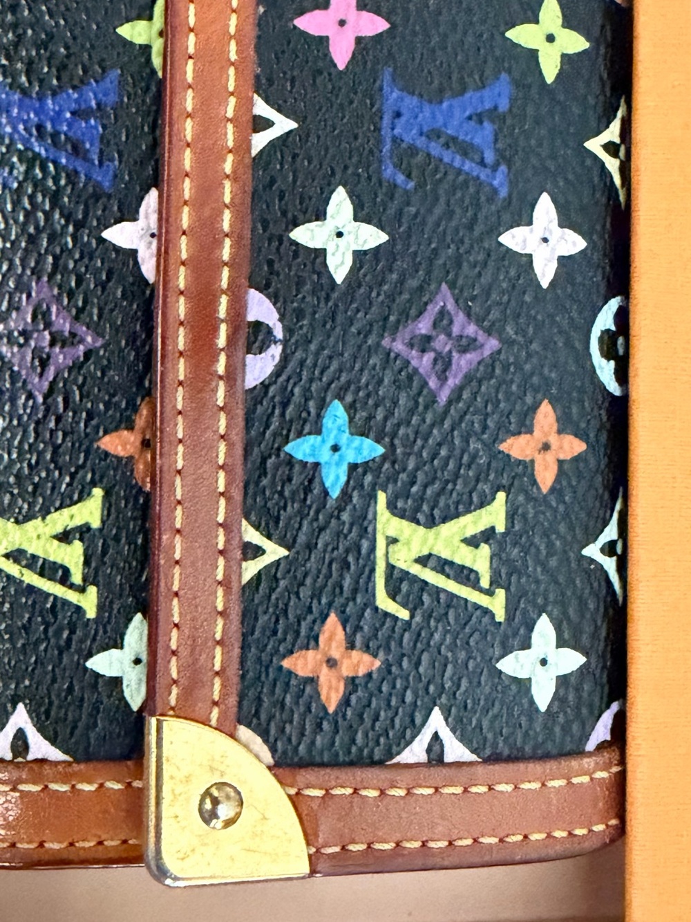 Louis Vuitton Porte Monnaie Plat Black Multicolor Monogram Canvas
